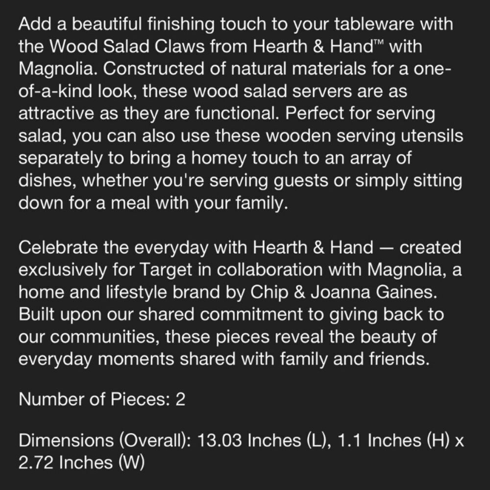 Hearth & Hand Wood Spoon - Salad Claws or Serving Utensils - Picture 4 of 5